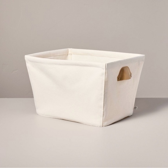 Canvas Storage Bin with Faux Leather Cup Handles Cream/Tan - Hearth & Hand™ - Picture 1 of 3